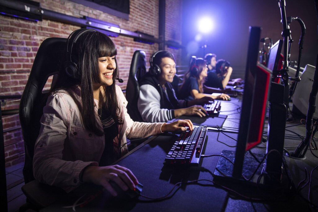 A girl playing in esports event